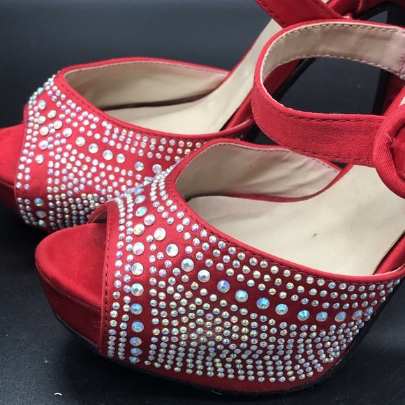 Womens Heels Heart in D Red Rhinestone Stilettos size 7.5 - Picture 12 of 12